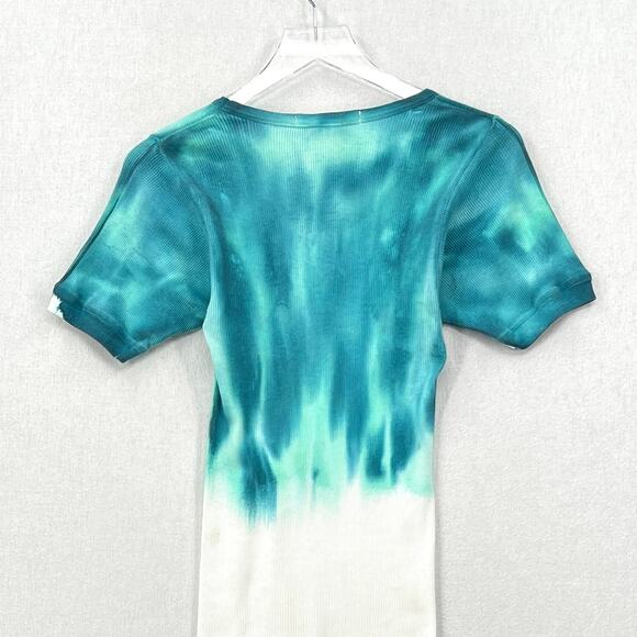 FREE PEOPLE X TRICIA FIX Reworked T-shirt Small Turquoise White Short Sleeve Rib - Picture 5 of 14